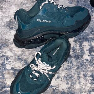 Balenciaga Men's Triple S Sneakers in Teal and Black